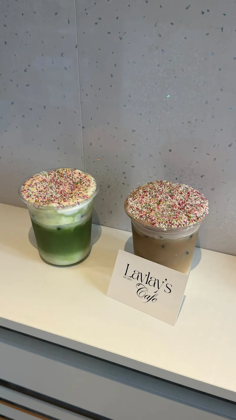 Laylays iced matcha and iced coffee served together